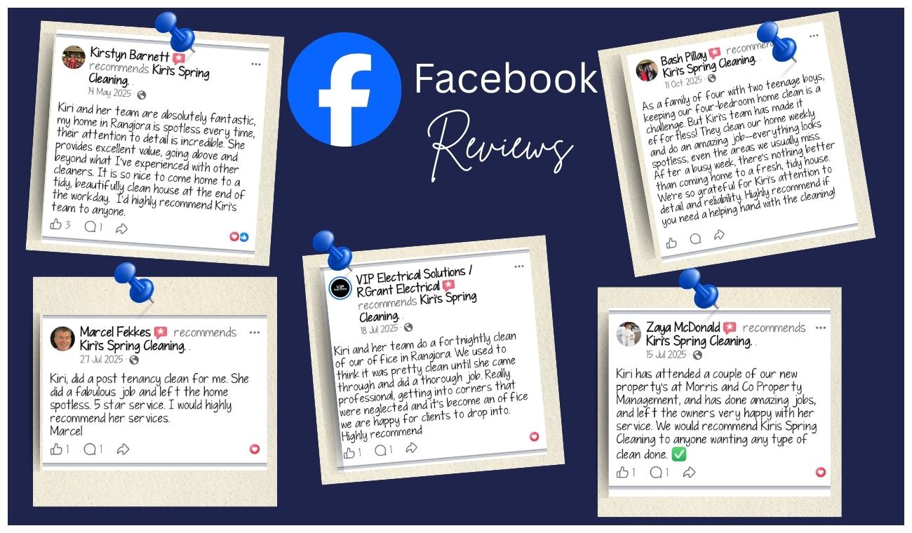 Facebook customer reviews for Kiri's Spring Cleaning, trusted Christchurch cleaning service